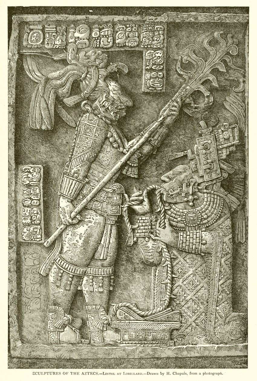 Esculturas dos Aztecas - Lintel de Lorillard (gravura) de English School