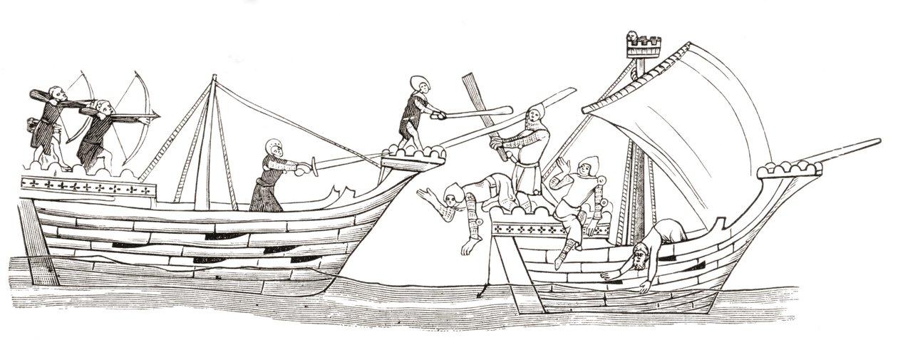 Luta contra o mar, início do século XIV, de "Uma Breve História do Povo Inglês", de JR Green, publicada em 1893 de English School