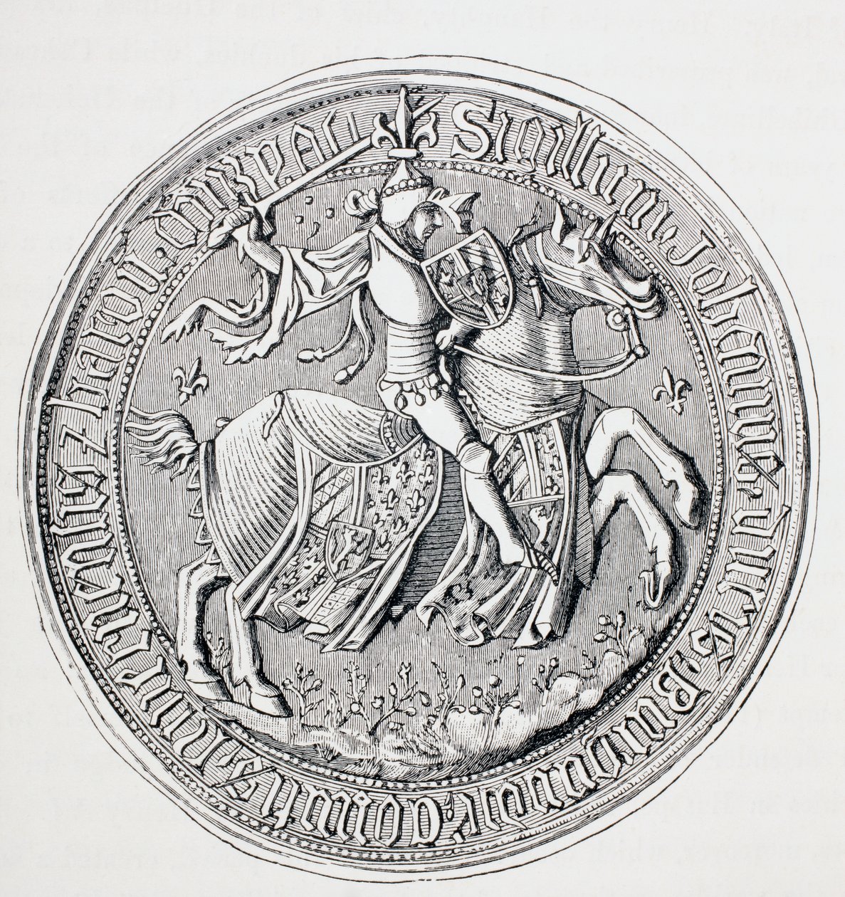 Selo de Jean II, Duque de Borgonha, Conde de Nevers e Barão de Donzy, c.1880 de English School