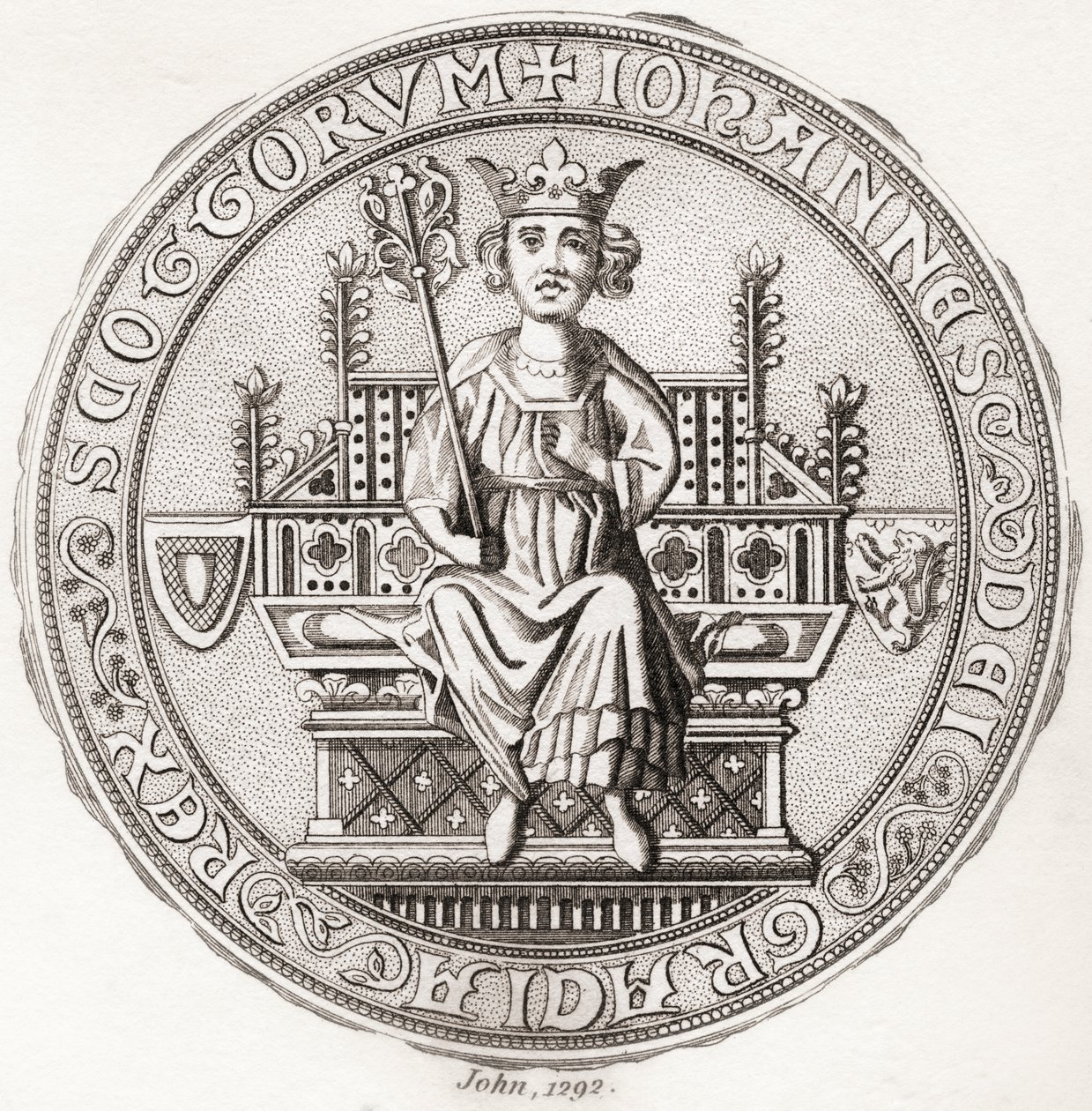 Selo de John Balliol, c.?1249 1314, também conhecido por Toom Tabard, Escocês para "casaco vazio", Rei dos Escoceses. De Iconographia Scotica ou Portraits of Illustrious Persons of Scotland, publicado em 1797. de English School