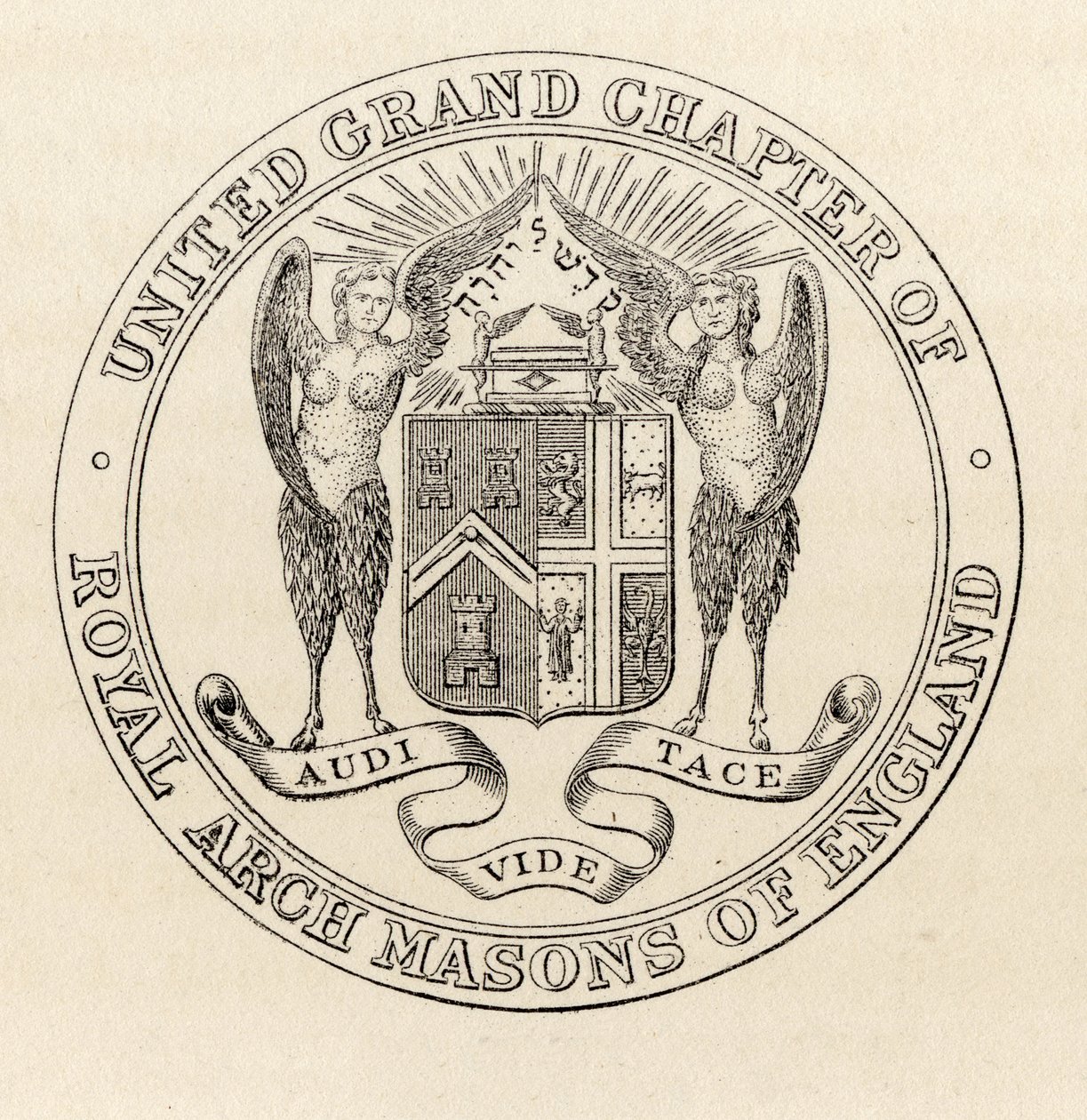 Selo do Grande Capítulo Unificado dos Maçons do Arco Real da Inglaterra, 1817, de "A História da Maçonaria, volume II", publicado por Thomas C. Jack, Londres, 1883 de English School
