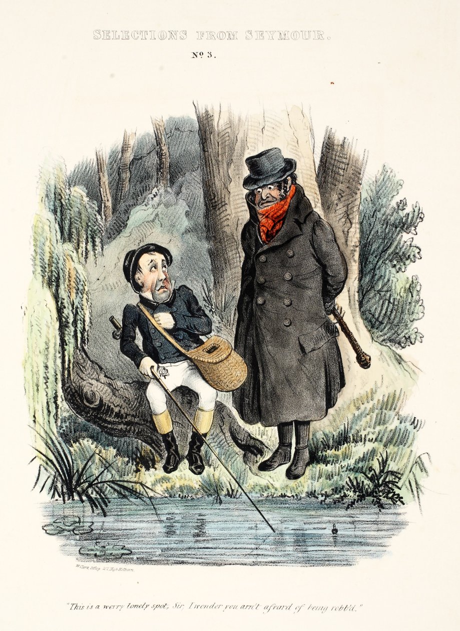 Seleções do Seymour: No. 3, "Este é um lugar solitário, senhor, não tem medo de ser roubado.", pub c.1840 (gravura colorida à mão) de English School