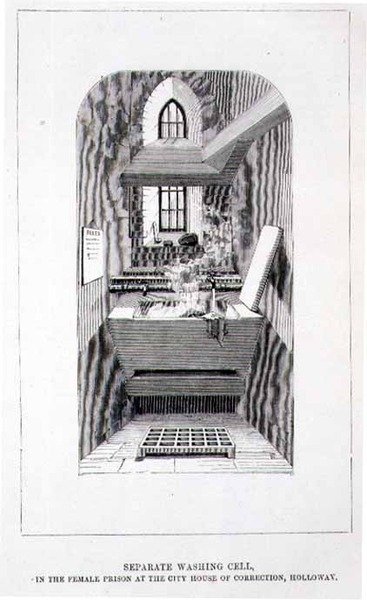 Cela de Lavagem Separada na Prisão Feminina na City House of Correction, Holloway, de "The Criminal Prisons of London and Scenes of Prison Life". de English School