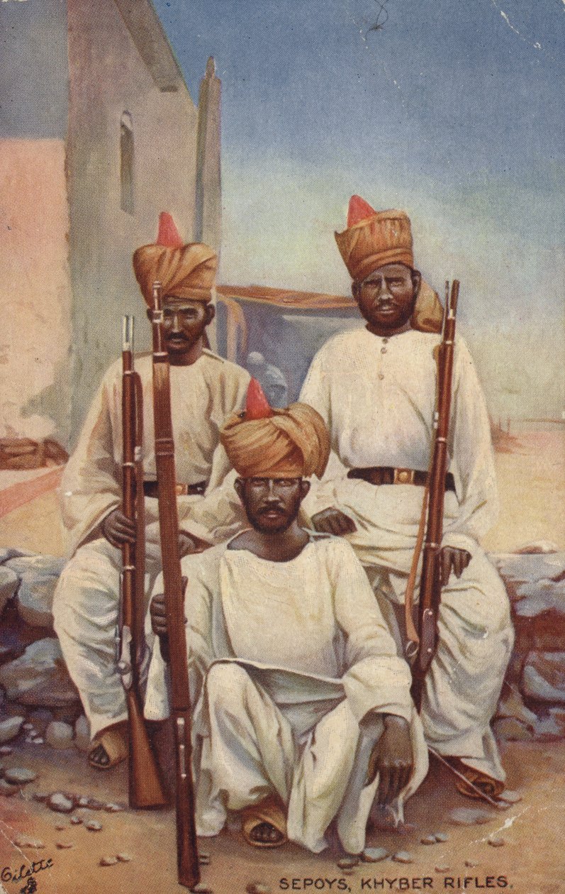 Sepoys, Khyber Rifles (litografia a cores) de English School