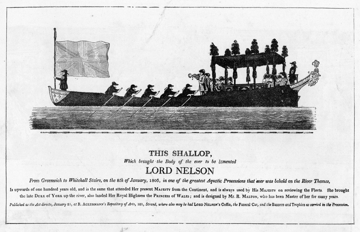 Shallop carregando o corpo de Lord Nelson, 8 de janeiro de 1806 de Greenwich para Whitehall Stairs de English School