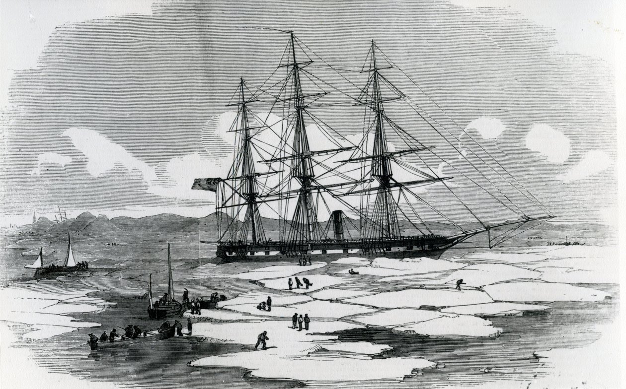 Navio explorando o Ártico (gravura) de English School