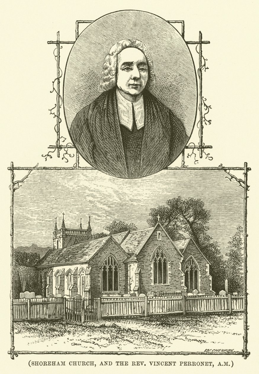 Igreja de Shoreham e o Reverendo Vincent Perronet, AM (gravura) de English School