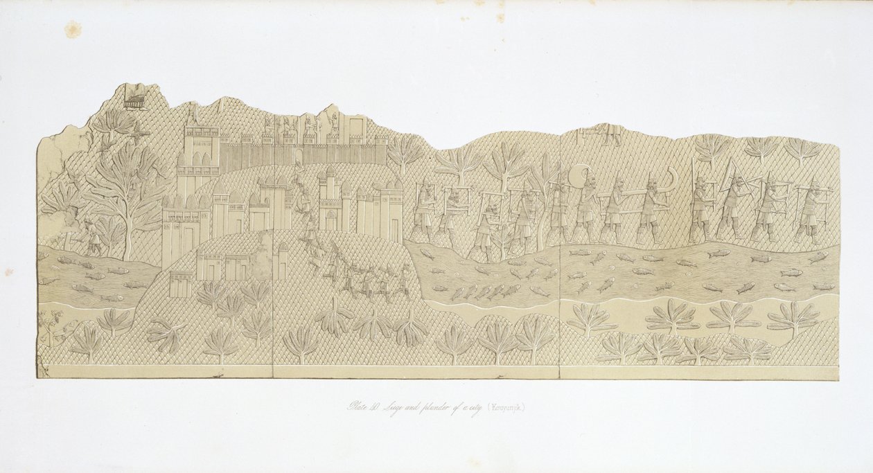 Cerco e pilhagem de uma cidade, Koujunjik, placa 40 de Nínive e seus restos mortais por Austen Henry Layard (1817-1894) publicou 1849 de English School
