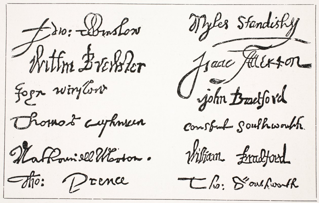Assinaturas dos Padres Peregrinos, ilustração de Hutchinsons História da Nação Britânica, c.1923 de English School