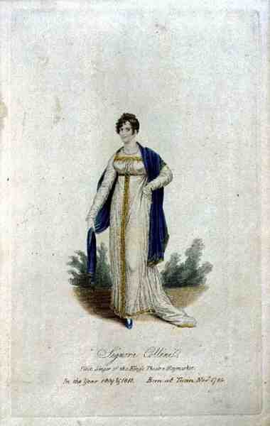 Signora Collini (n.1784), Primeira Cantora do Teatro do Rei, Haymarket em 1809 e 1810 (gravação a cores) de English School