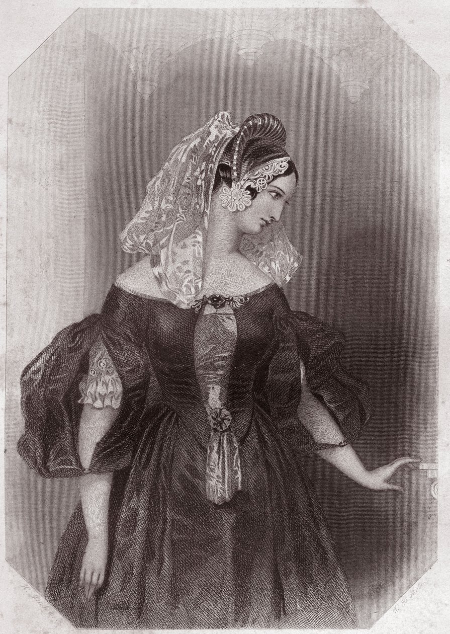 Silvia (The Two Gentlemen of Verone) in - "Gallery of the Women of Shakespeare, coleção de quarenta e cinco retratos sérios dos primeiros artistas londrinos, enriquecidos com avisos críticos e literários" por volta de 1838 - da "Gallery of the Women of Sha de English School