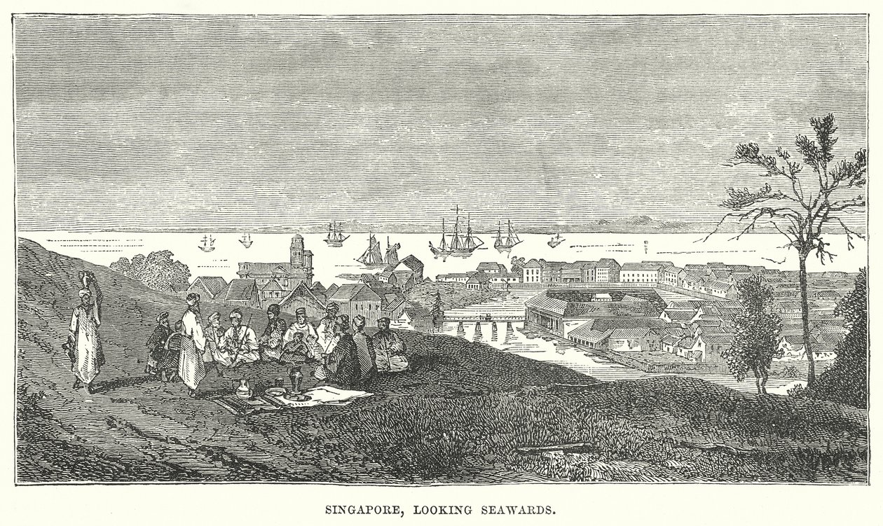 Singapura, olhando para o mar (gravura) de English School