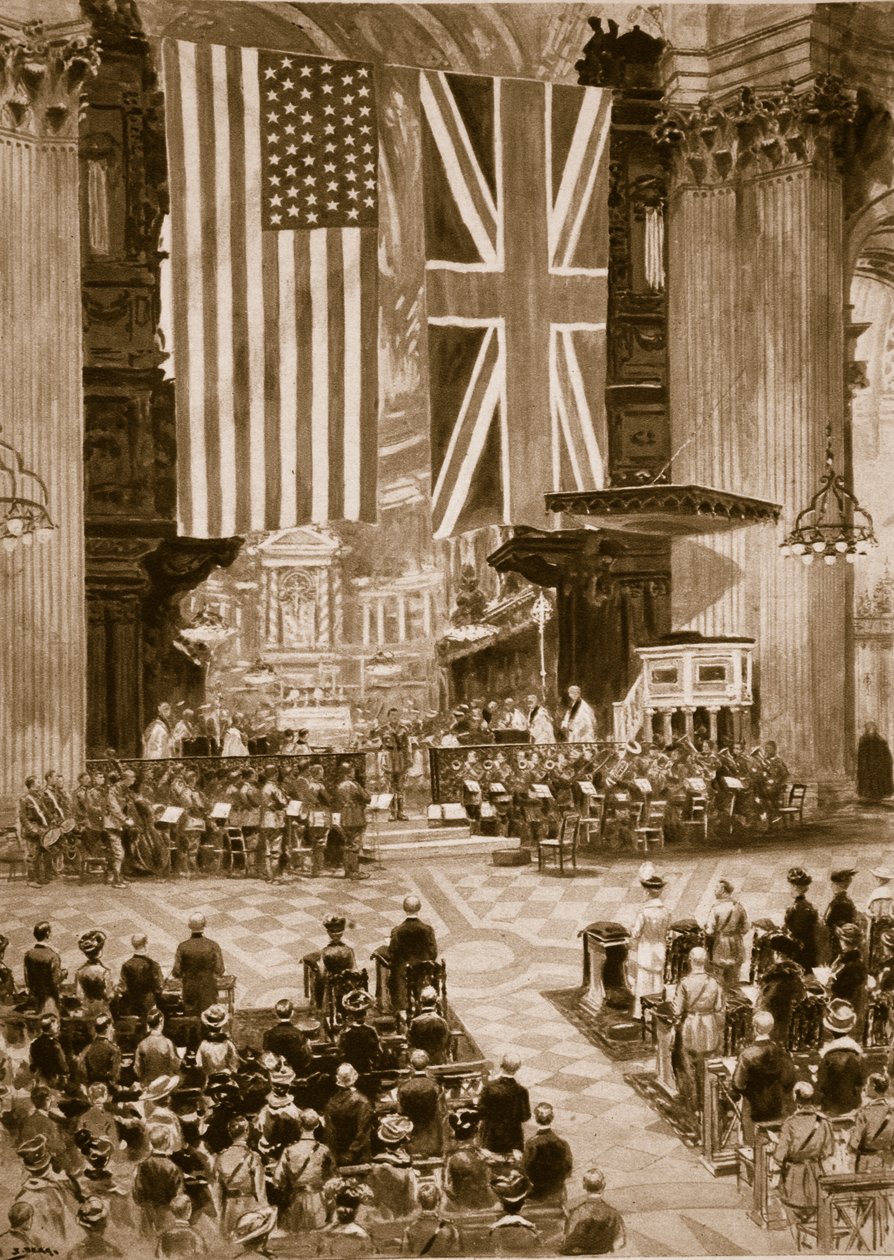 Cantando o hino nacional americano na catedral de St. Pauls, 20 de abril de 1917, 1914-19 de English School