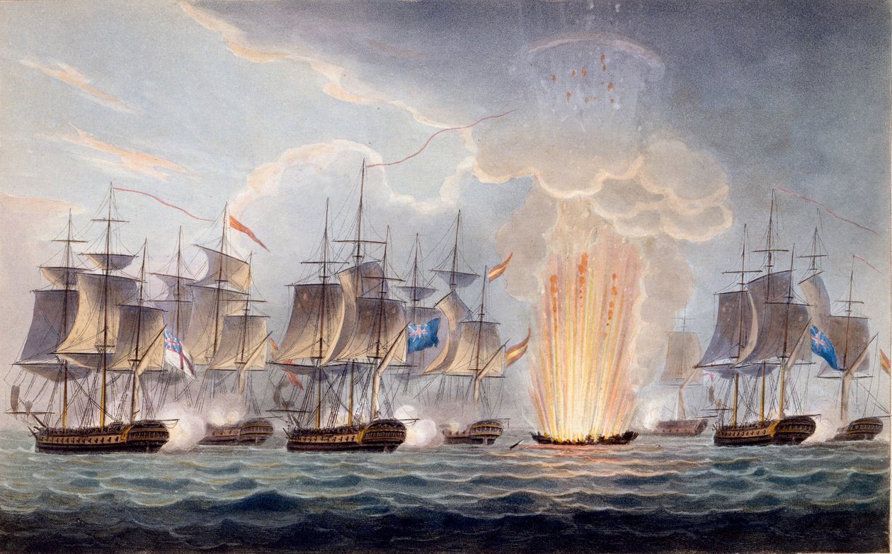 Sir Graham Moores Ação ao largo do Cabo Santa Maria, 5 de outubro de 1804, da Cronologia Naval da Grã-Bretanha, por J. Ralfe de English School