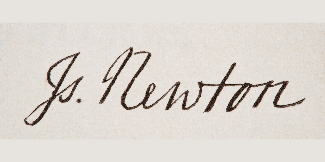 A assinatura de Sir Isaac Newton, de 