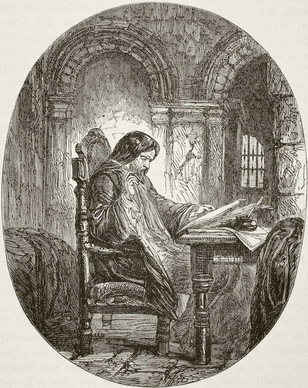 Sir John Eliot na prisão, de "A História Nacional e Nacional da Inglaterra" por William Hickman Smith Aubrey (1858-1916) publicou Londres, c.1890 de English School