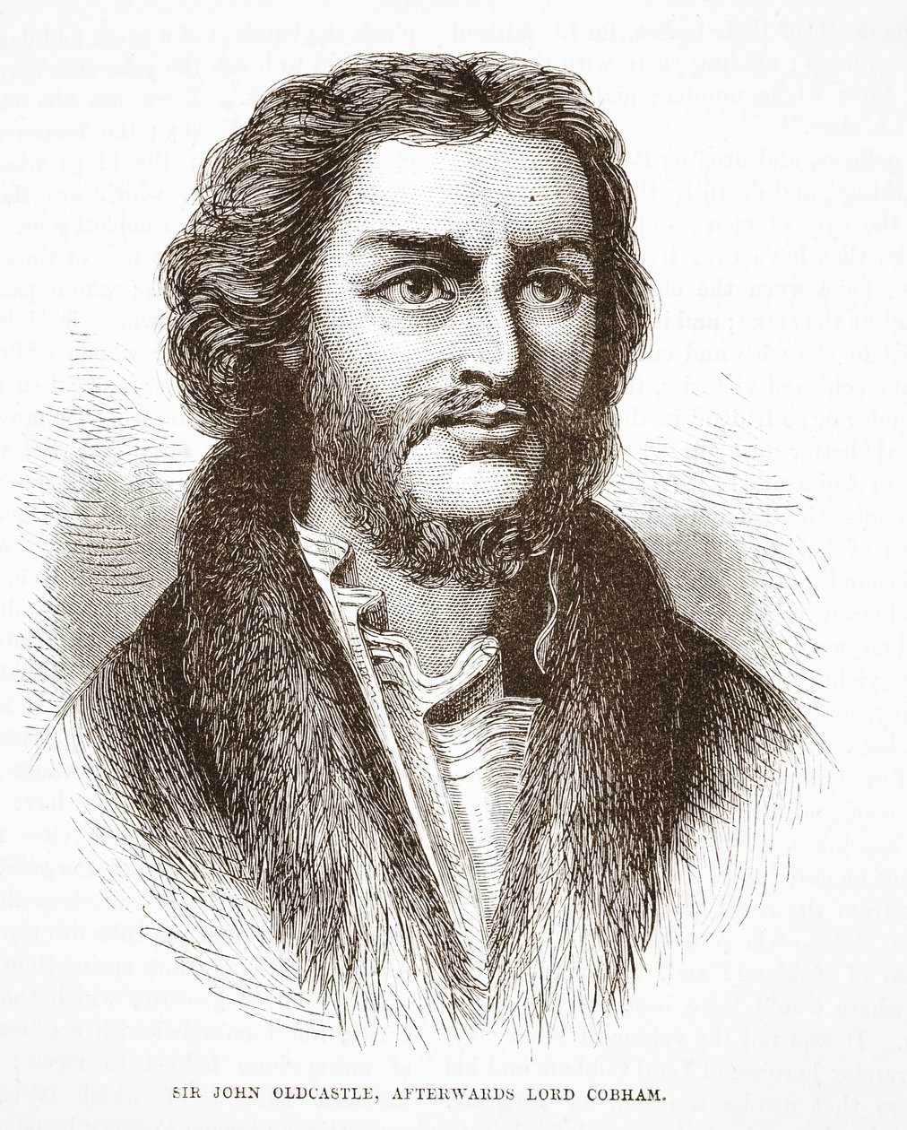 Sir John Oldcastle, depois Lord Cobham, ilustração de A História do Protestantismo, de James Aitken Wylie (1808-1890), pub. 1878 de English School