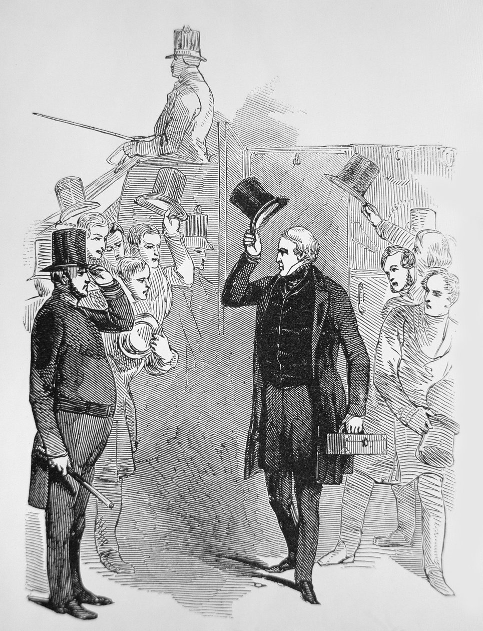 Sir Robert Peel chegando à Câmara dos Comuns, saudado por um 
