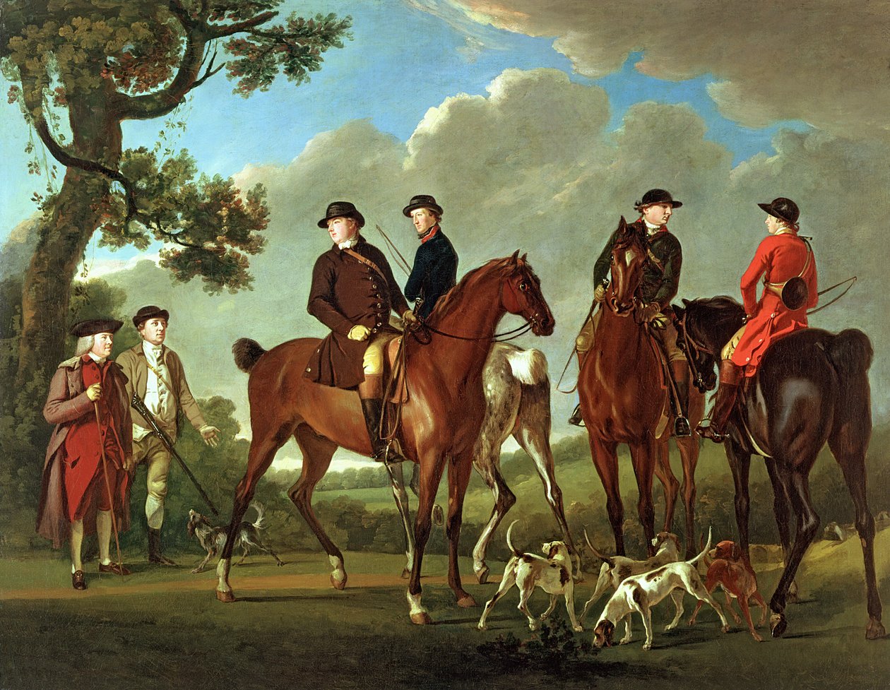 Sir Thomas Gascoigne e Sir Walter Vavasour com o Padre, o Vigário e os Servos de Caça de English School