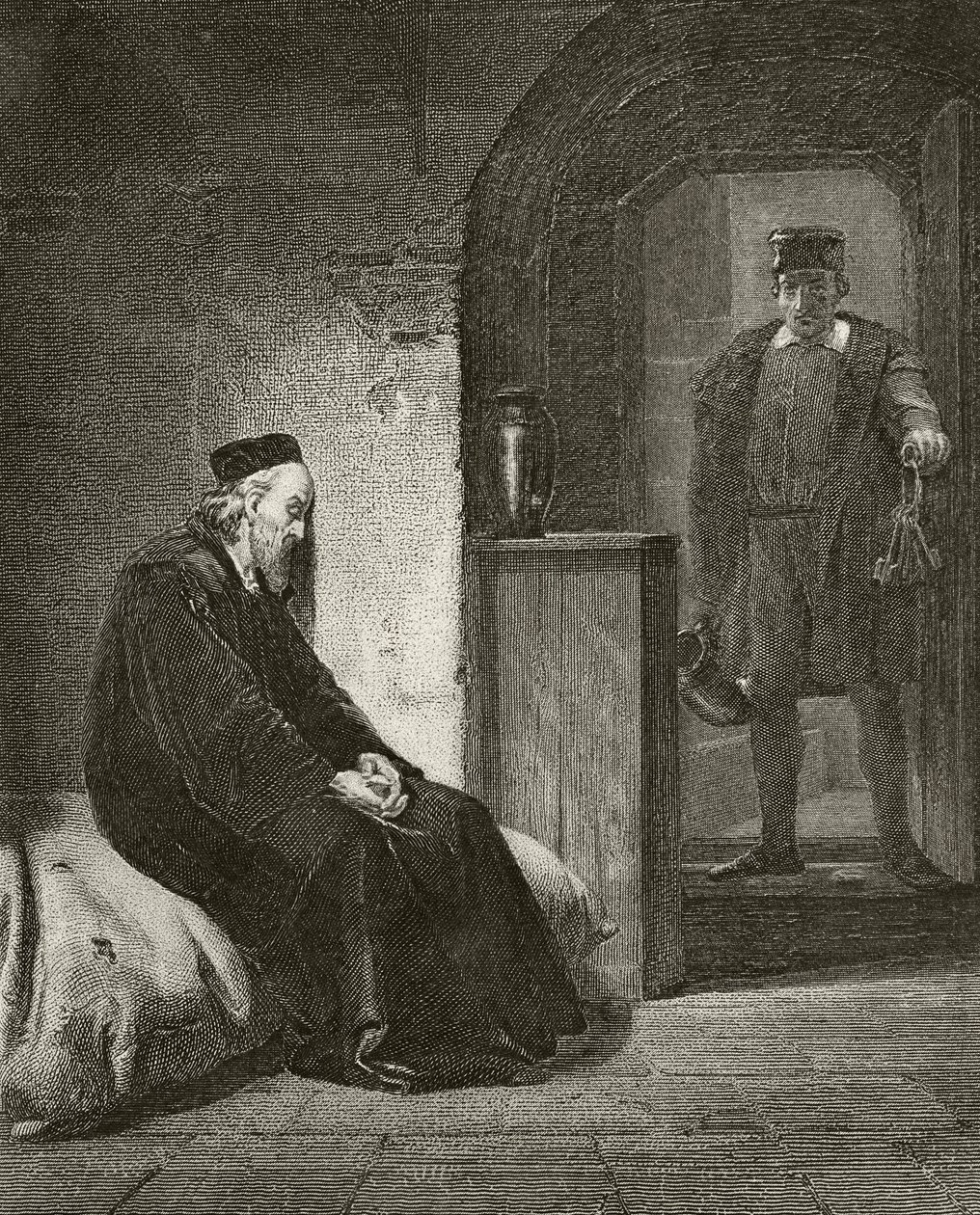 Sir Thomas More na prisão, de "A História Nacional e Nacional da Inglaterra", de William Hickman Smith Aubrey (1858-1916) publicou Londres, c.1890 (lito) de English School