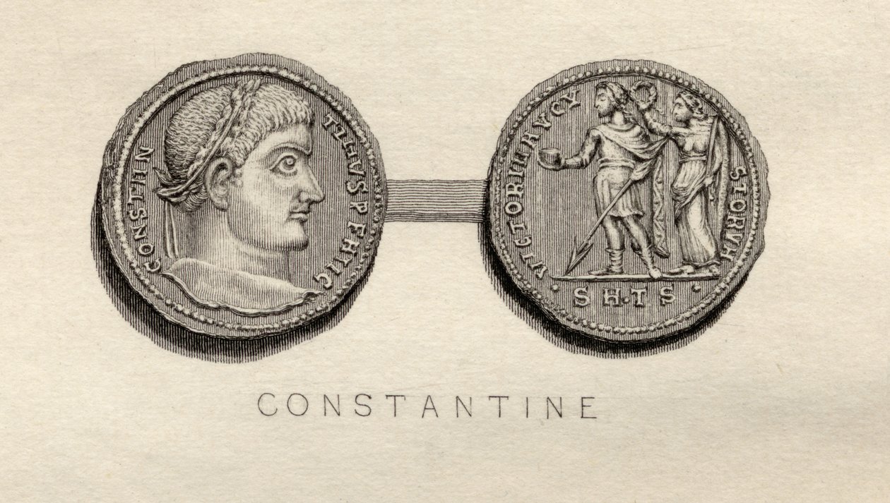 Moeda Solidus da época de Constantino I de English School