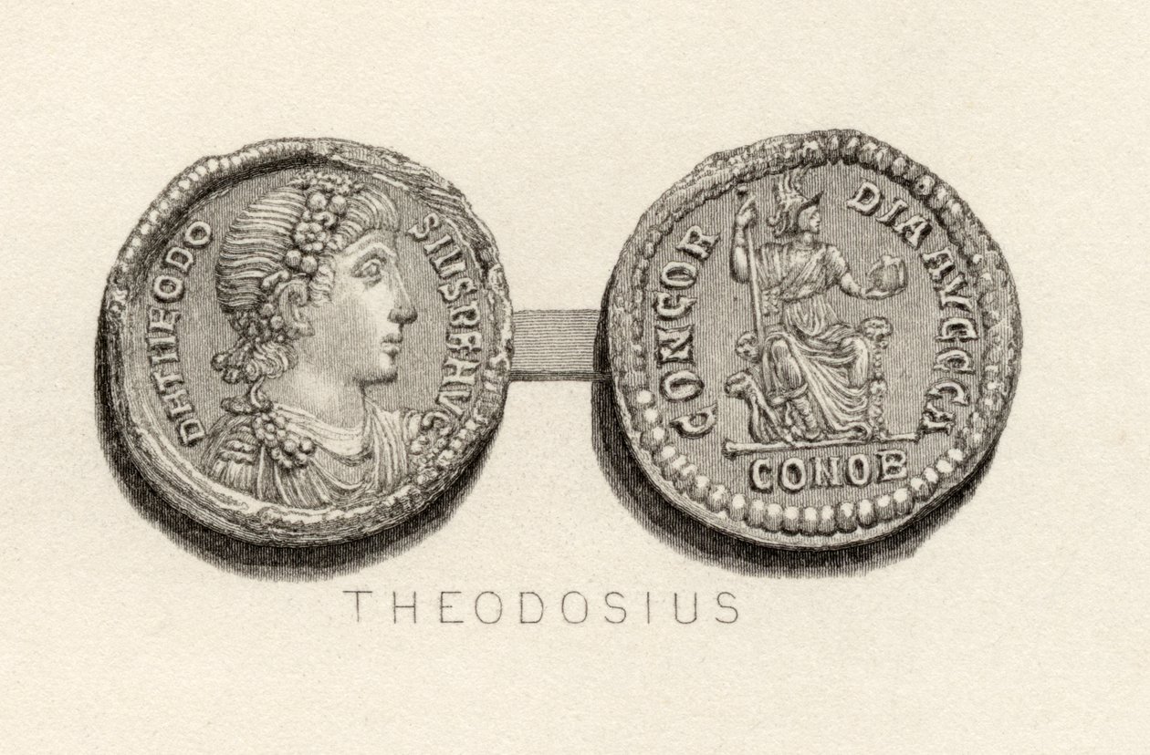 Moeda Solidus do tempo de Teodósio, o Grande de English School