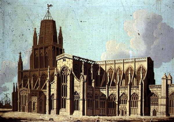 Vista Sudeste da Igreja St. Mary Redcliffe em Bristol, c.1800 (óleo sobre tela) de English School