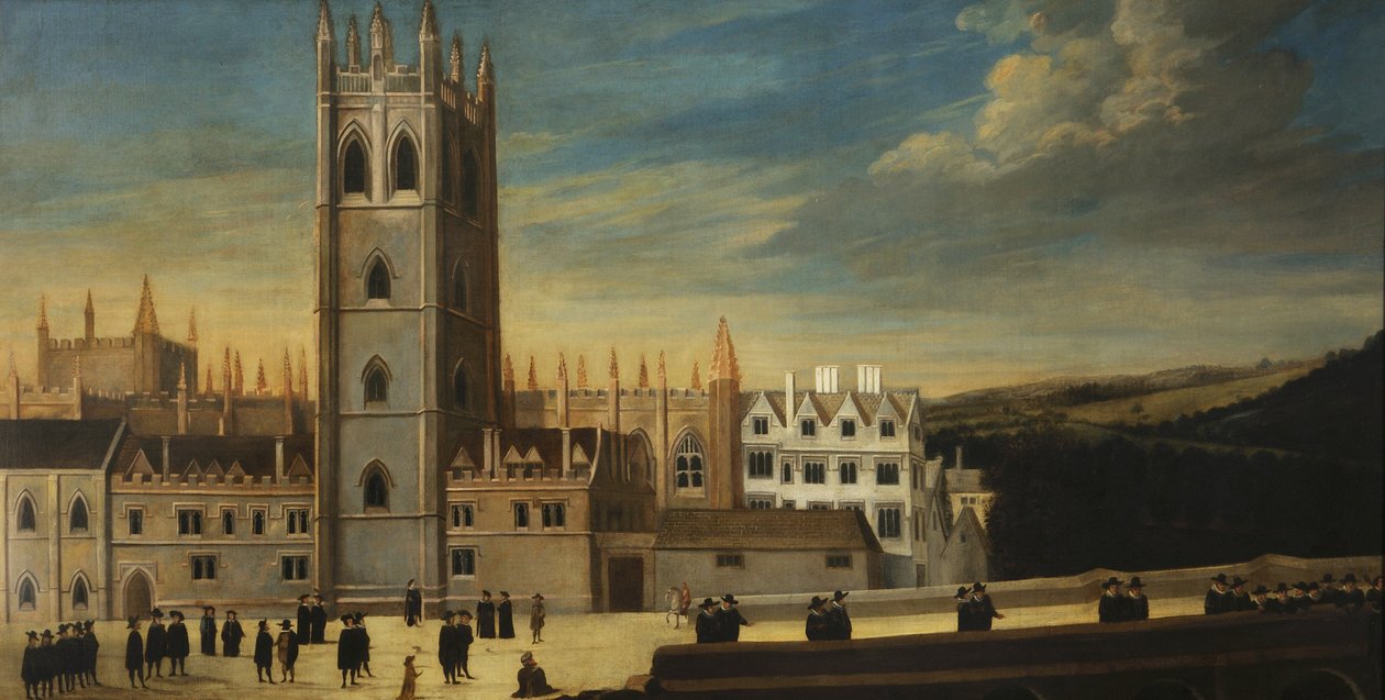 Frente Sul de Magdalen com Numerosas Figuras em Primeiro Plano, c.1650 de English School
