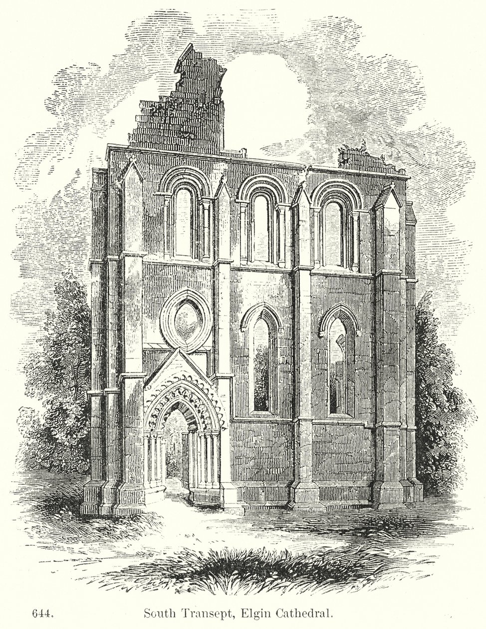 Transepto Sul, Catedral de Elgin (gravura) de English School