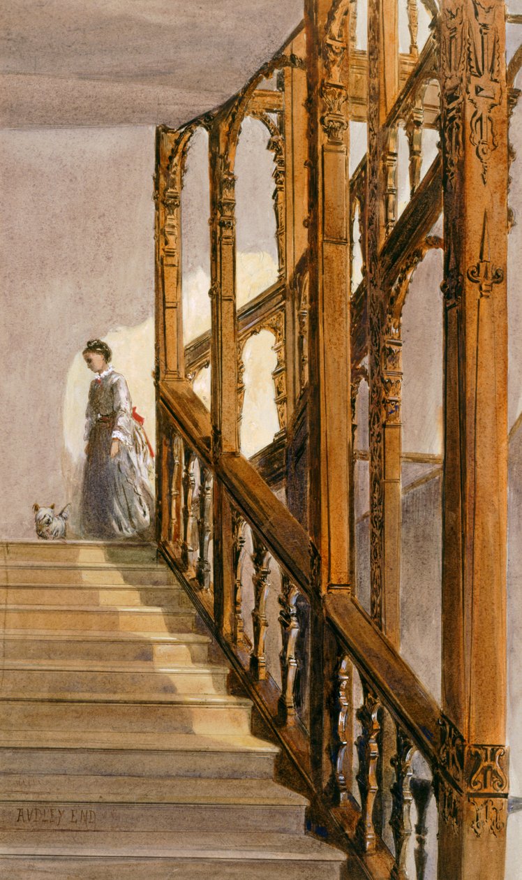 Escada Sul, Audley End House, final do século XIX (aguarela sobre papel) de English School