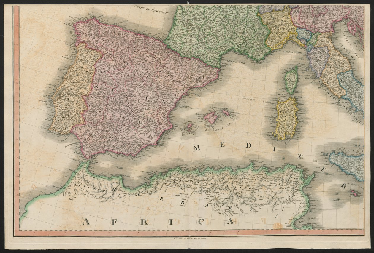 Espanha e Portugal, da Europa, descrevendo todas as alterações do Território, juntamente com os seus desvios nas linhas de fronteira dos seus vários Impérios e Estados acordados e confirmados pelo tratado definitivo de Paris, 20 de Novembro de 1815, public de English School