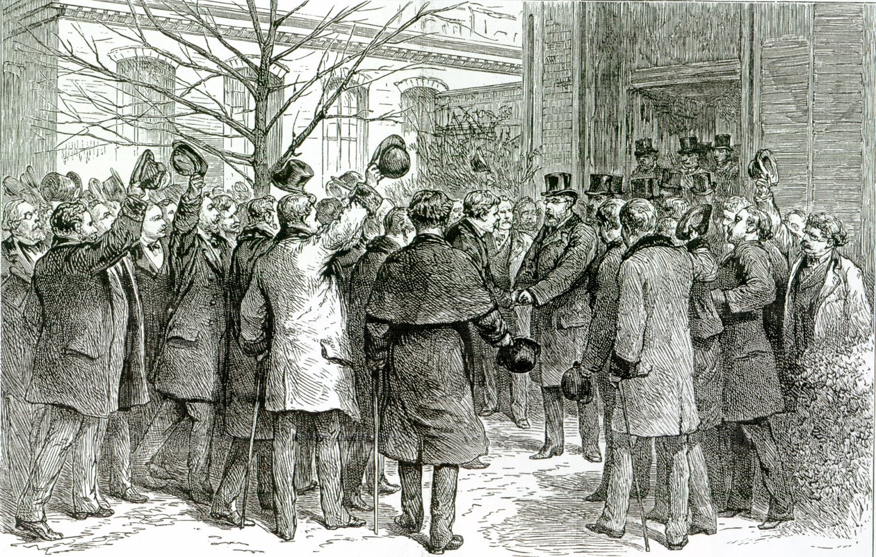 Ir. Robert Koch (1843-1910) deixando o Royal Hospital, onde o paciente inglês está sendo tratado, de The Graphic, 6 de dezembro de 1890 de English School