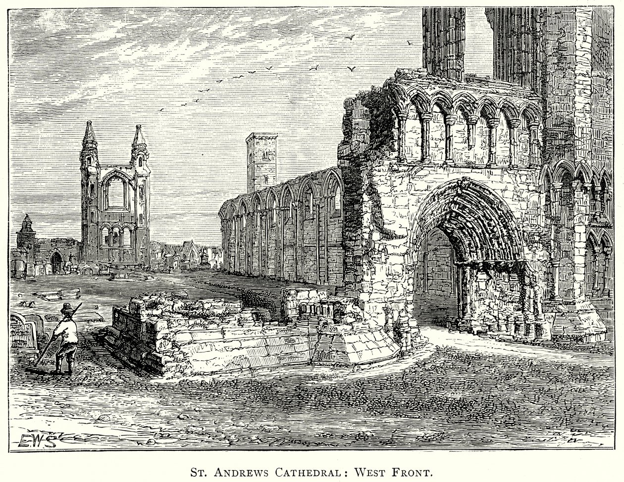 Catedral de St Andrews: Frente oeste (gravura) de English School