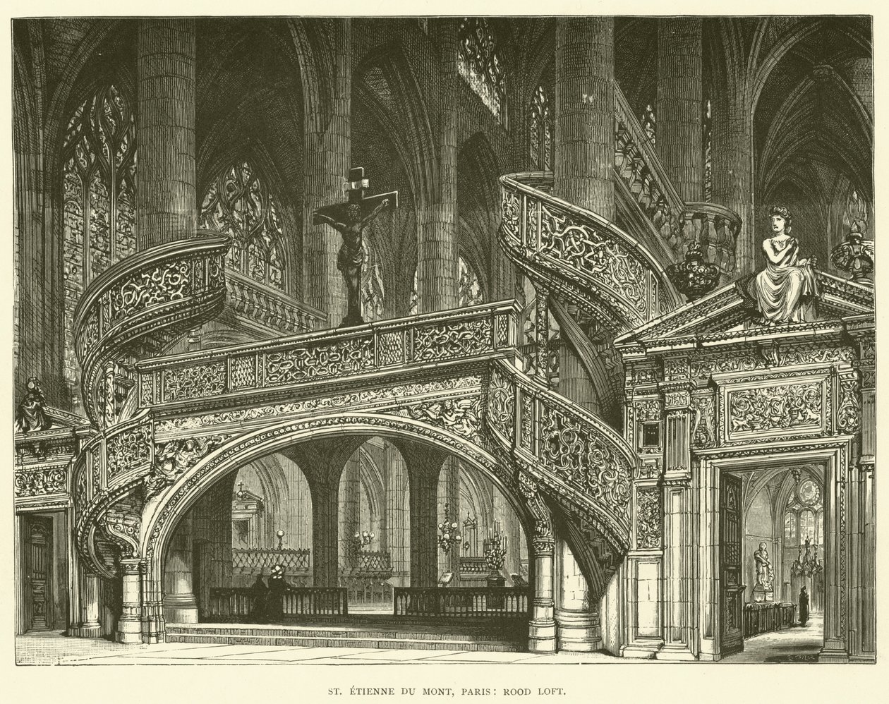 St. Etienne du Mont, Paris, pombal de Rood (gravura) de English School
