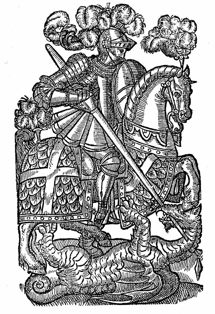São Jorge (d. c303), o Cavaleiro da Cruz Vermelha, matando o Dragão de English School