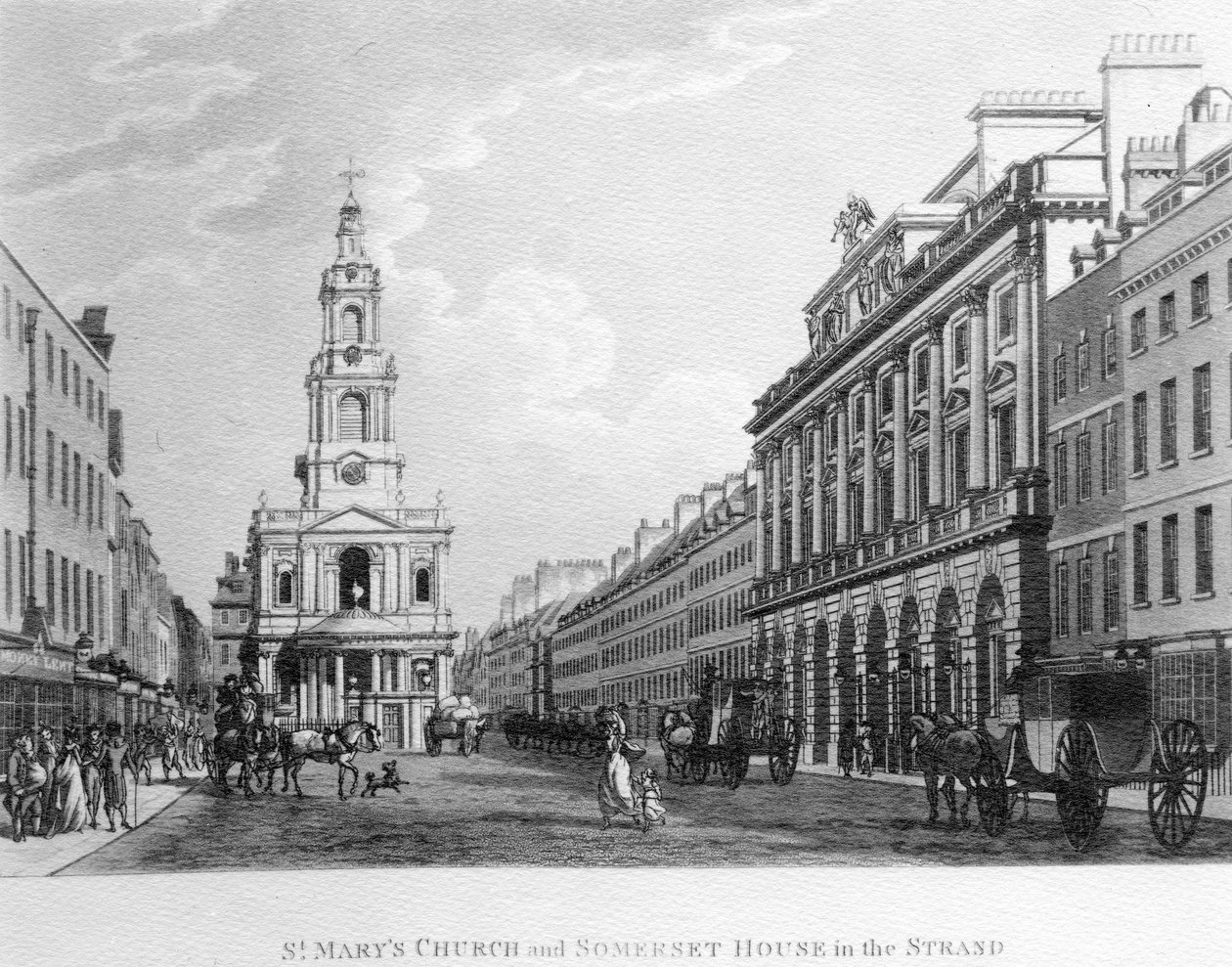 Igreja de Santa Maria e Somerset House in the Strand, 1796 de English School