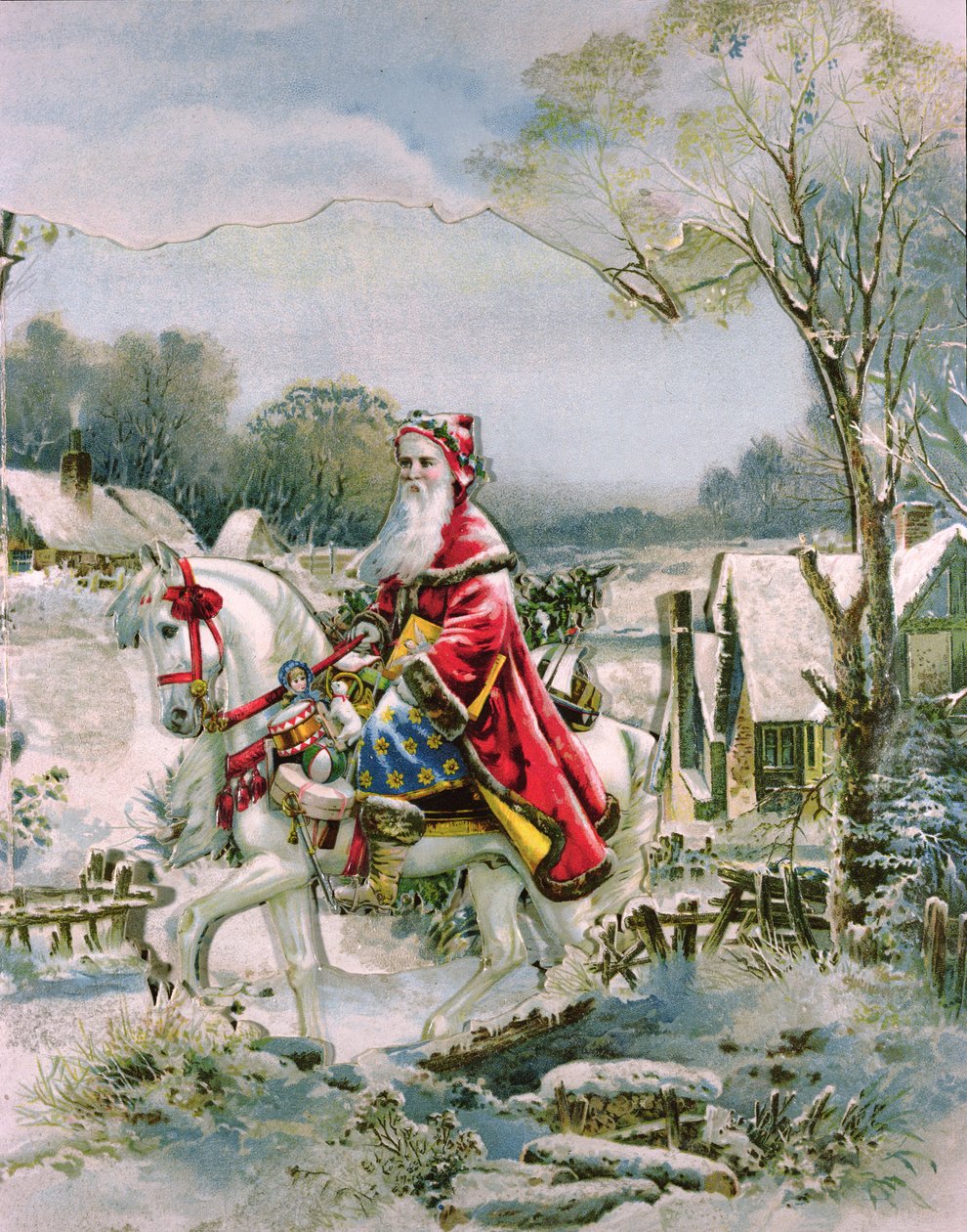 São Nicolau, postal de Natal vitoriano (impressão) de English School