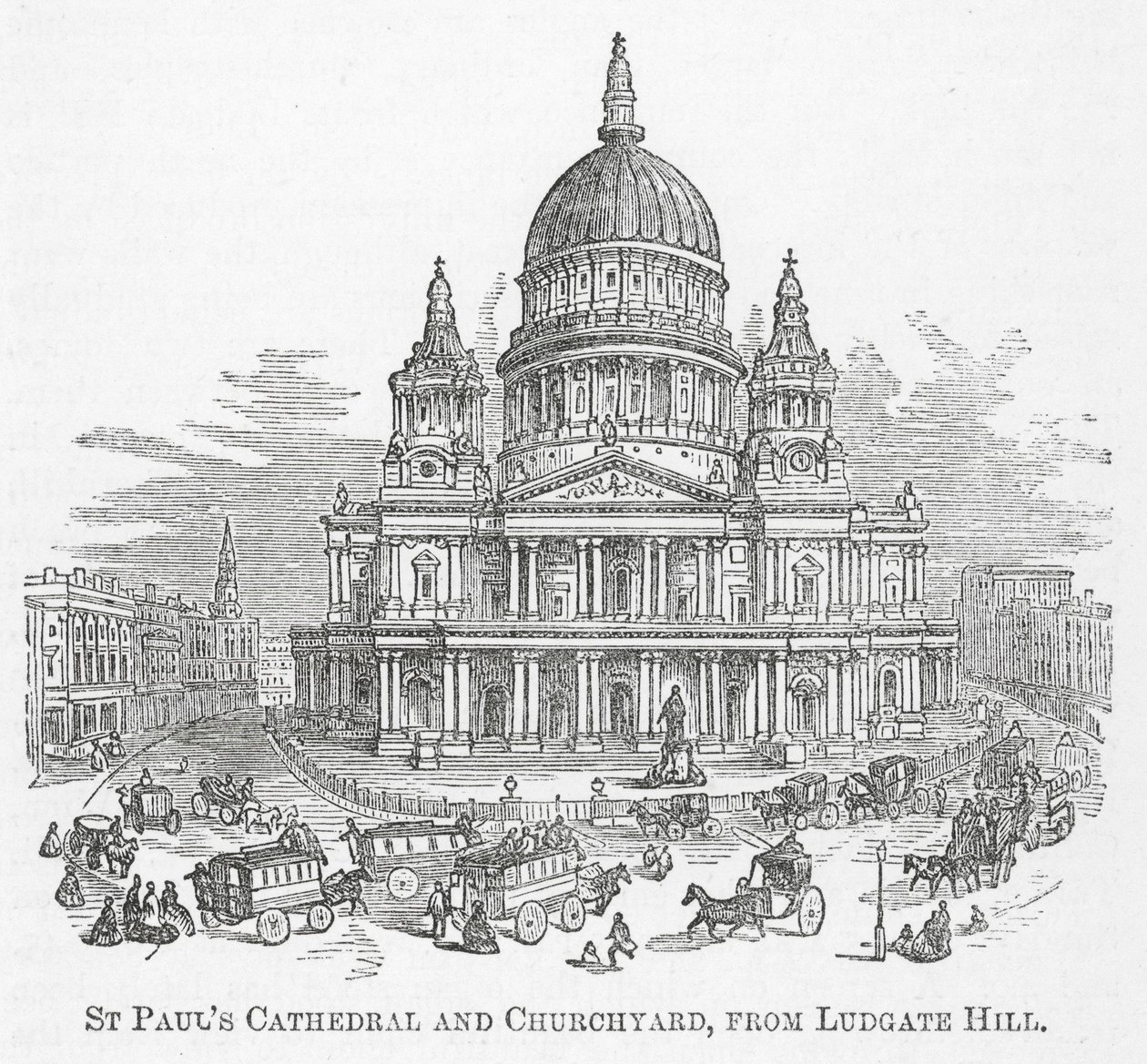 Catedral de São Paulo e adro, a partir de Ludgate Hill (gravura) de English School
