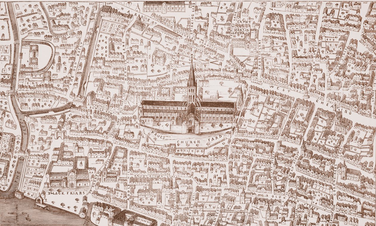 St Pauls e suas proximidades, na época de Henrique VIII de English School