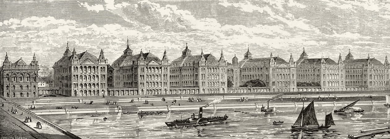 St. Thomas&39;s Hospital, no século XIX, de "London Pictures: Drawn with Pen and Pencil", do Rev. Richard Lovett, publicado em 1890 de English School