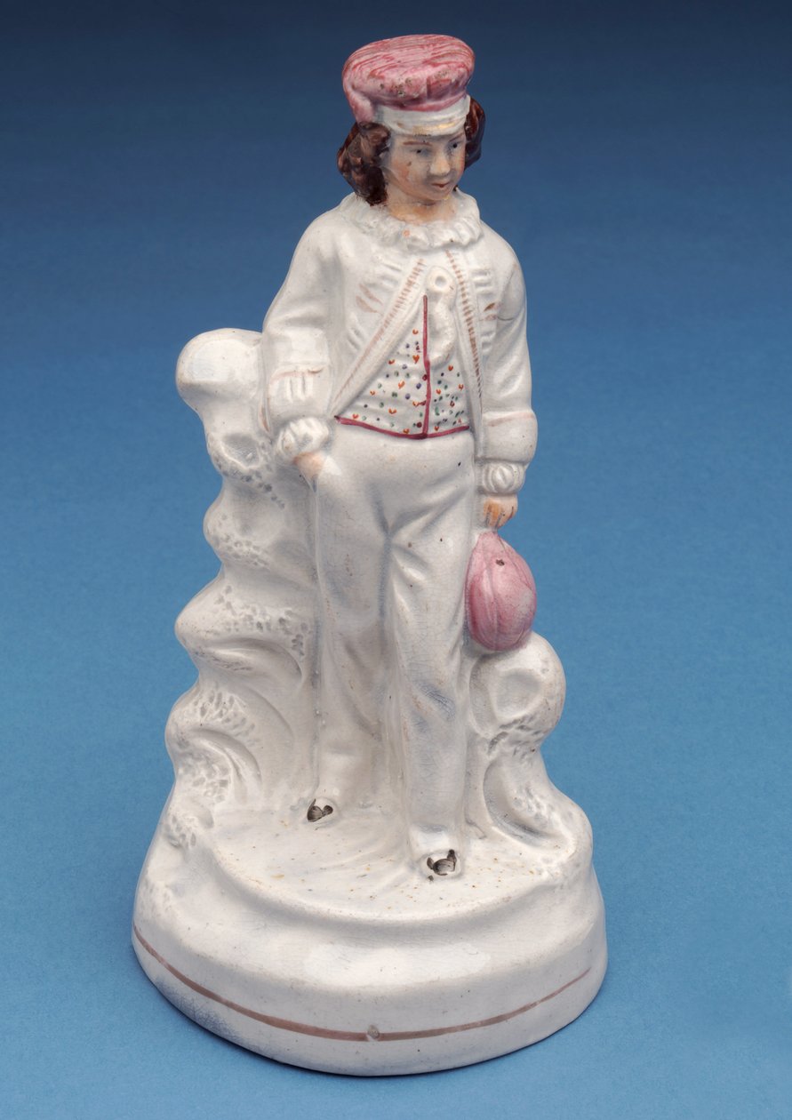 Figura de Staffordshire de um menino da escola do rugby, c.1860 (cerâmico) de English School