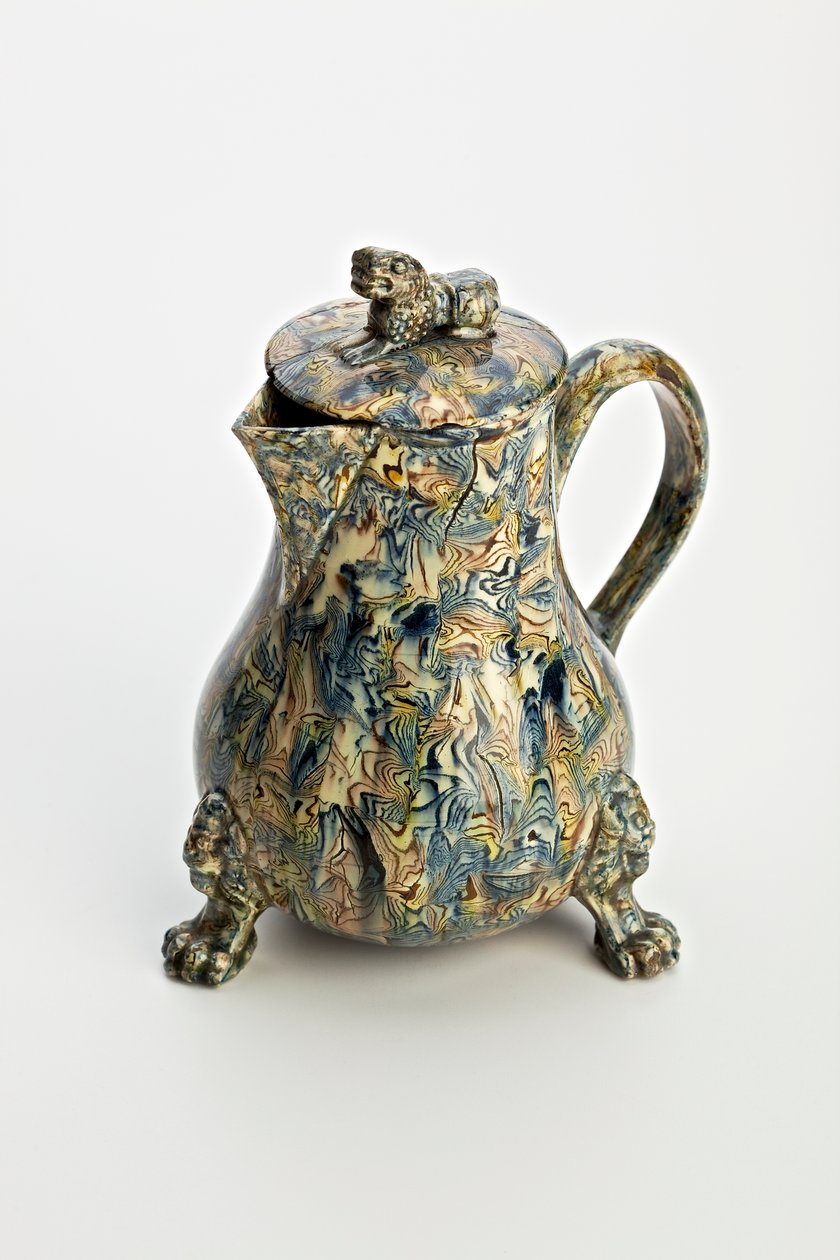 Jarro de efeito agateware sólido de Staffordshire, c.1760-70 (faiança de chumbo vidrada) de English School