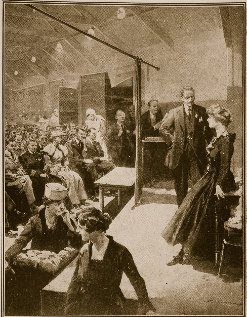 Performance de palco para soldados cegos na guerra, 1914-19 de English School
