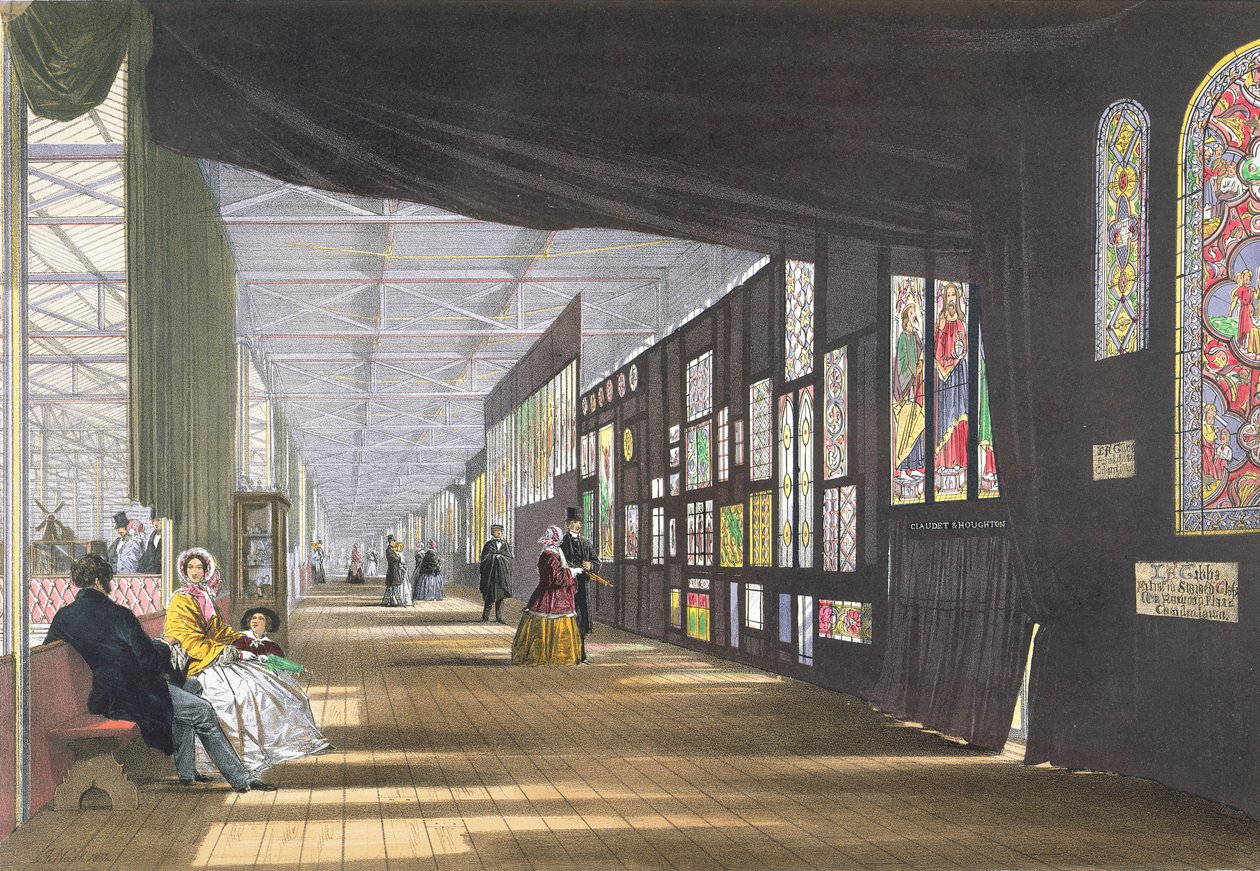 Galeria de vitrais, de Dickinsons Comprehensive Pictures da grande exposição de 1851, publicado em 1854 de English School