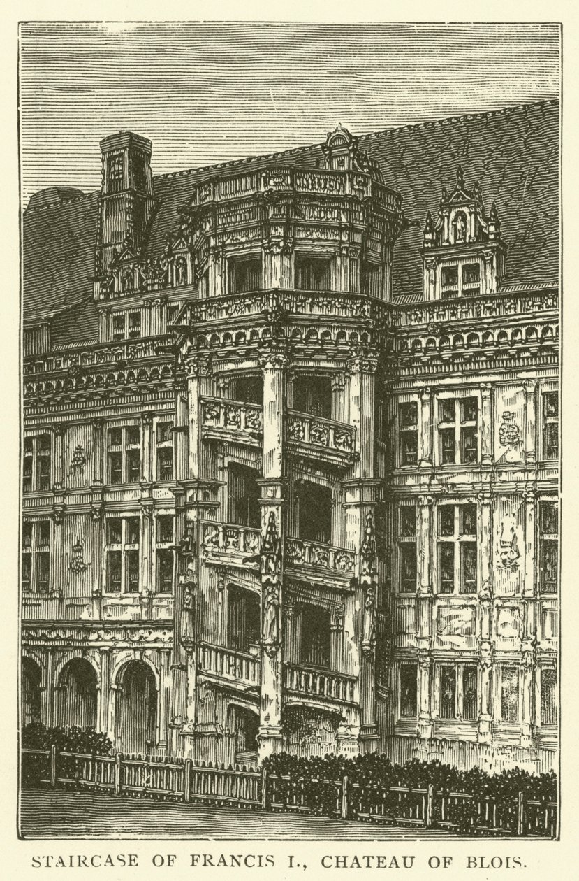 Escadaria de Francisco I, Castelo de Blois (gravura) de English School
