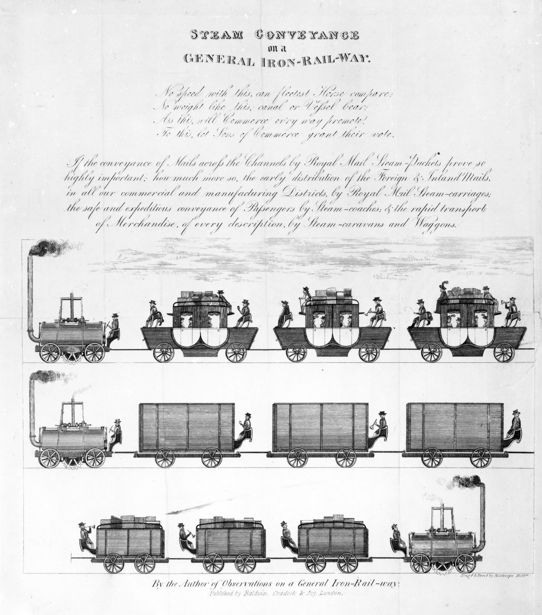Transporte de Vapor em uma Ferrovia Geral de Ferro, 1825 (gravura) de English School