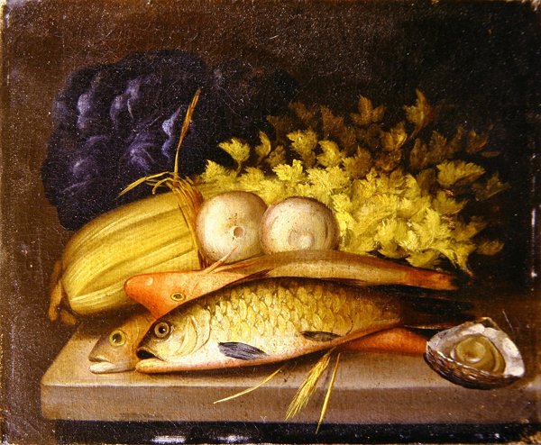 Natureza morta dos peixes, c.1840 (óleo sobre tela) de English School