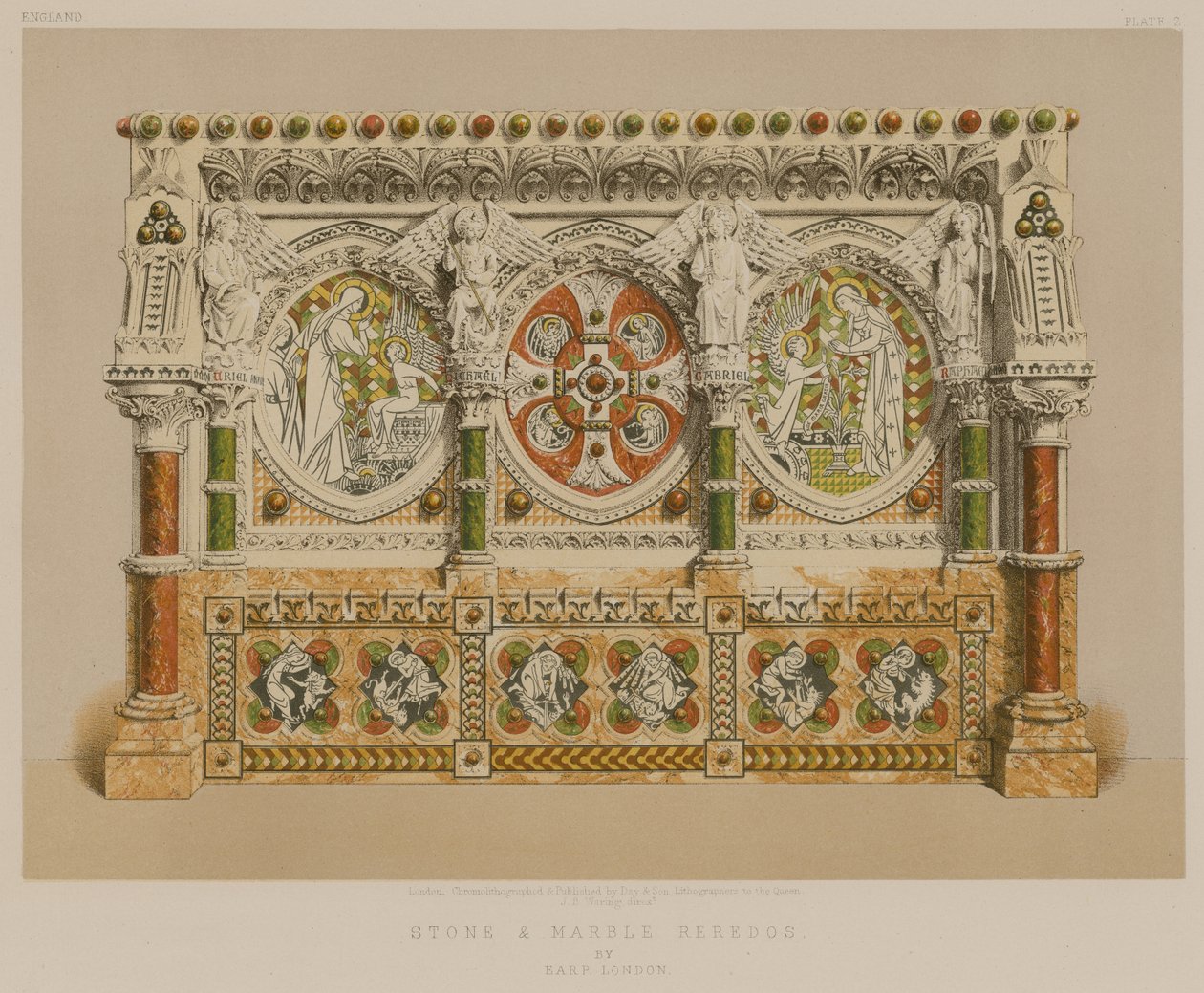 Retábulo de pedra e mármore de Earp, Londres (cromolitografia) de English School