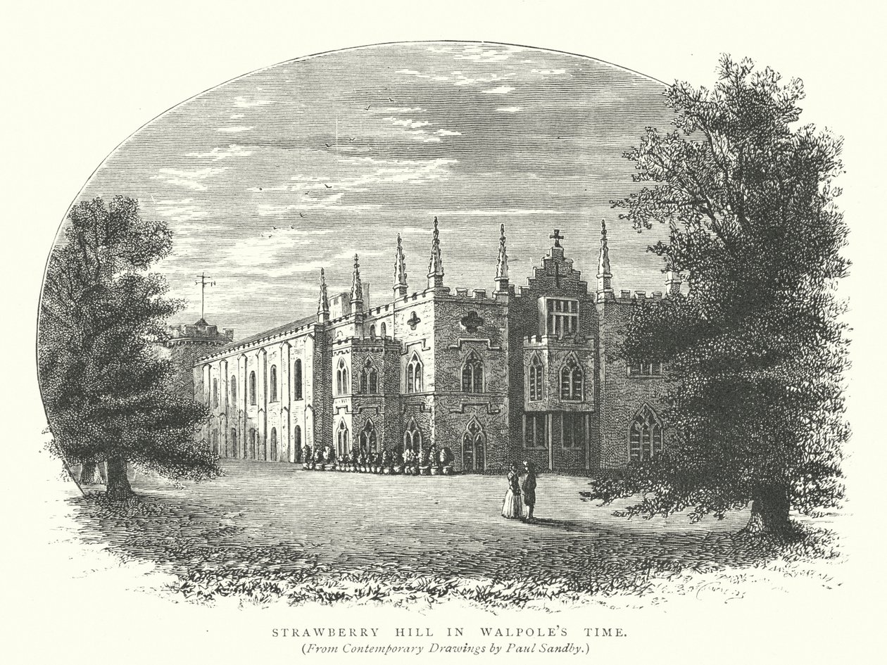 Strawberry Hill no tempo de Walpole (gravura) de English School