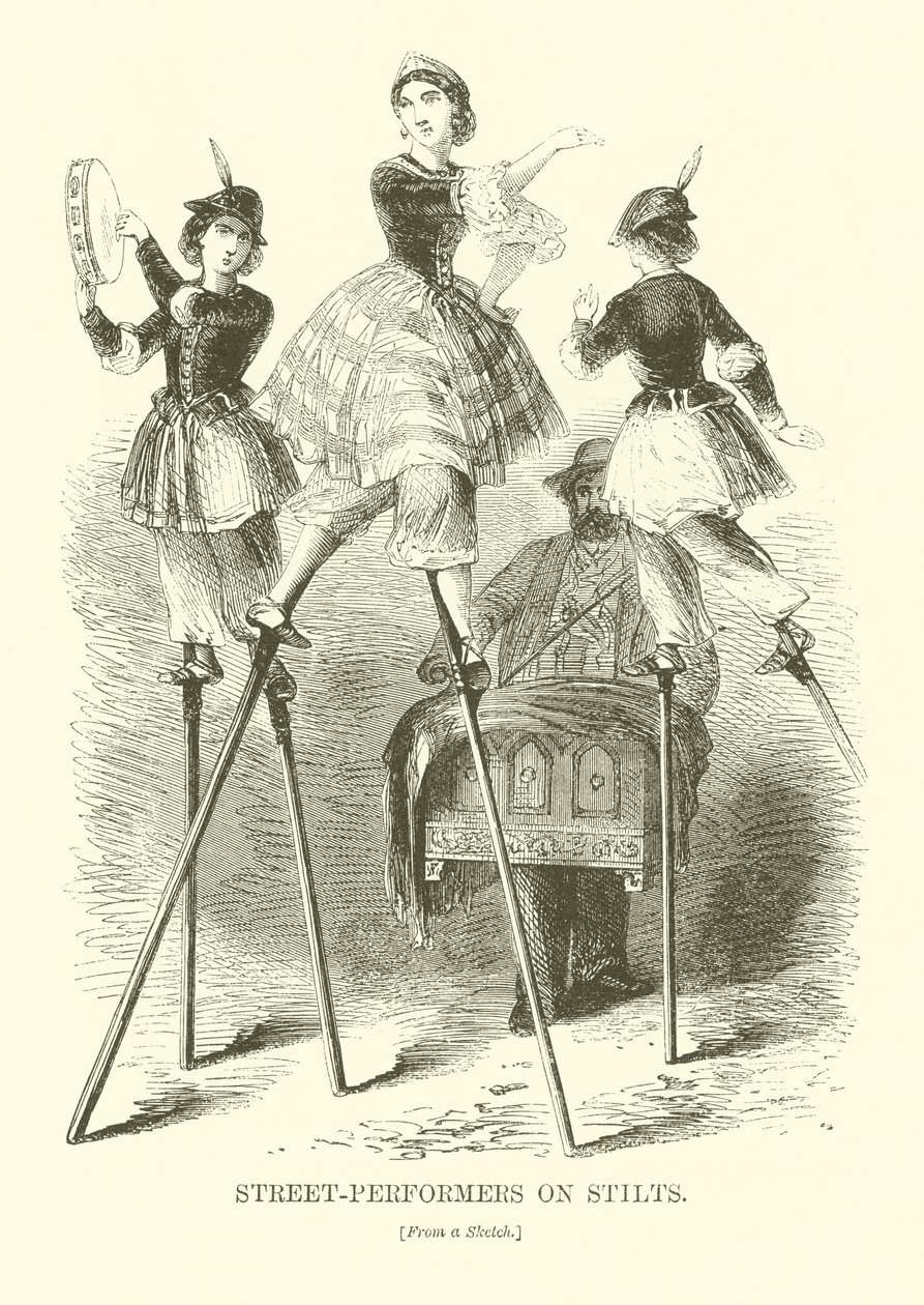 Artistas de rua em andas (gravura) de English School
